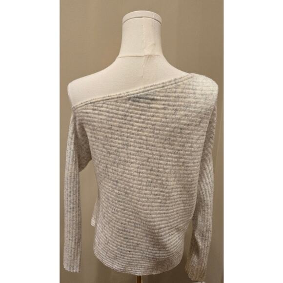 Bailey 44 Slope Merino Wool Off-Shoulder Ribbed Sweater Heather Gray Cream XS - Picture 7 of 12